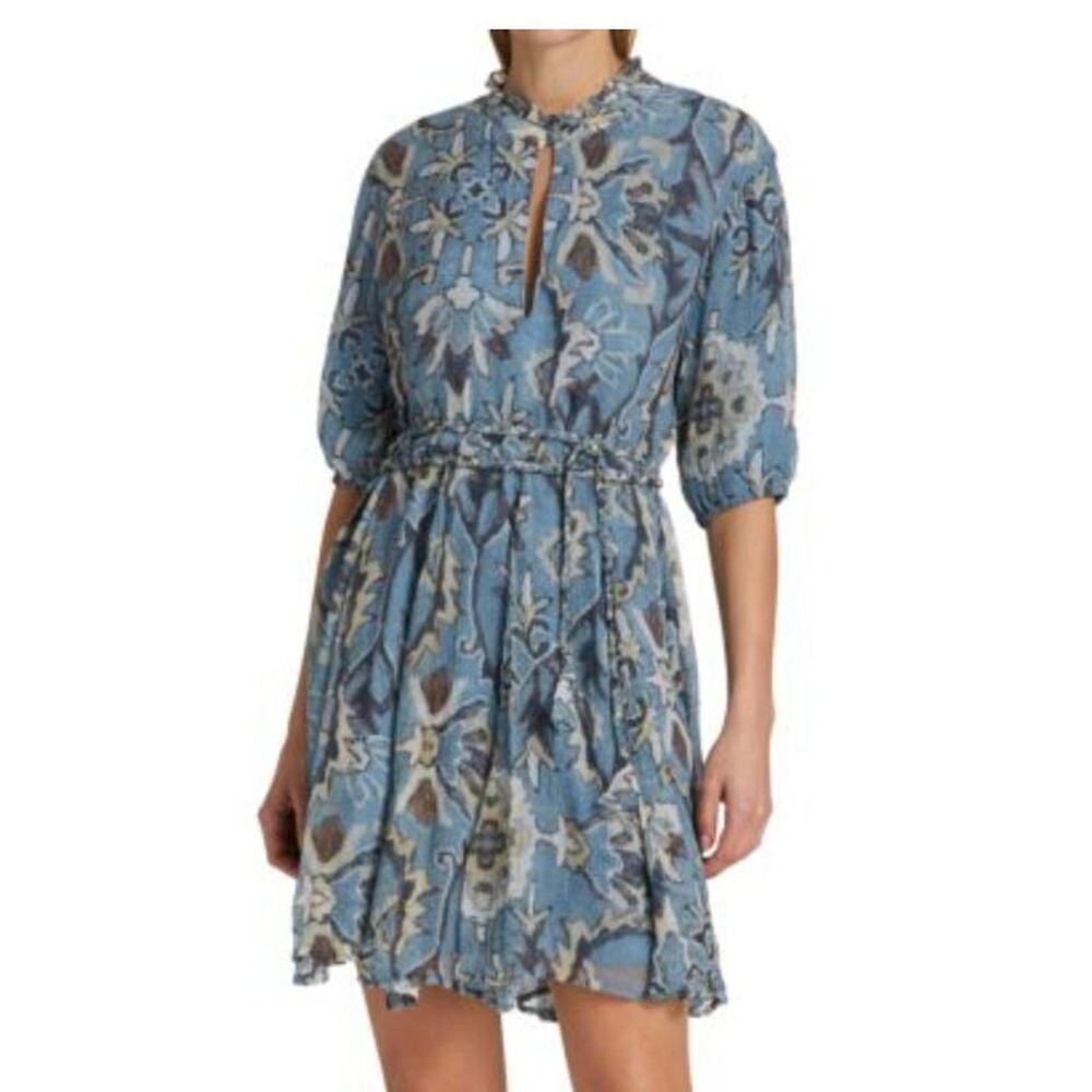 HANNAH ARTWEAR Sz 0 XS Blue Print Gaia Belted Mini Dress